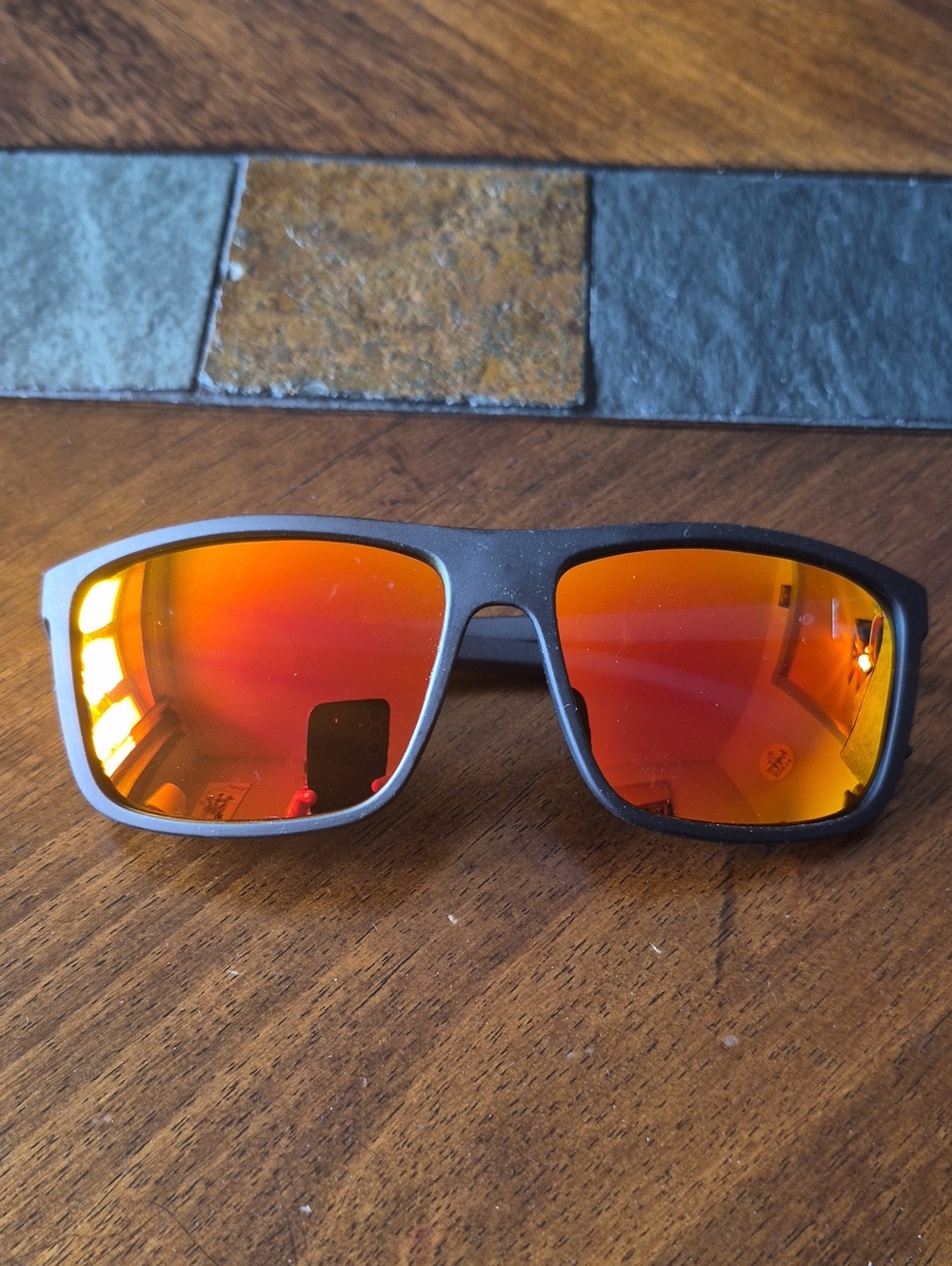 Men's Black Sunglasses with Red-Orange Mirrored Lenses